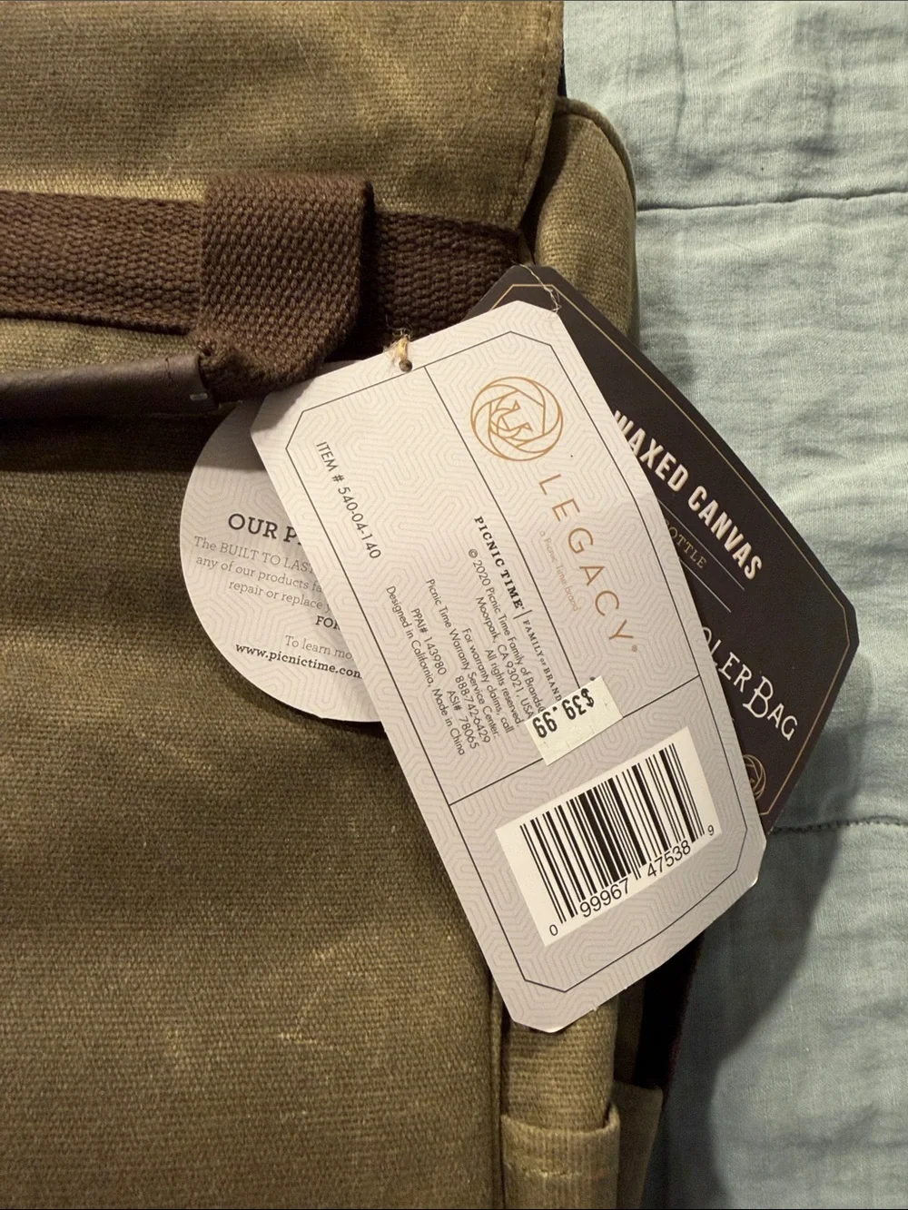 Legacy Olive Green & Brown Waxed Canvas Messenger Cooler Bag New with Tags